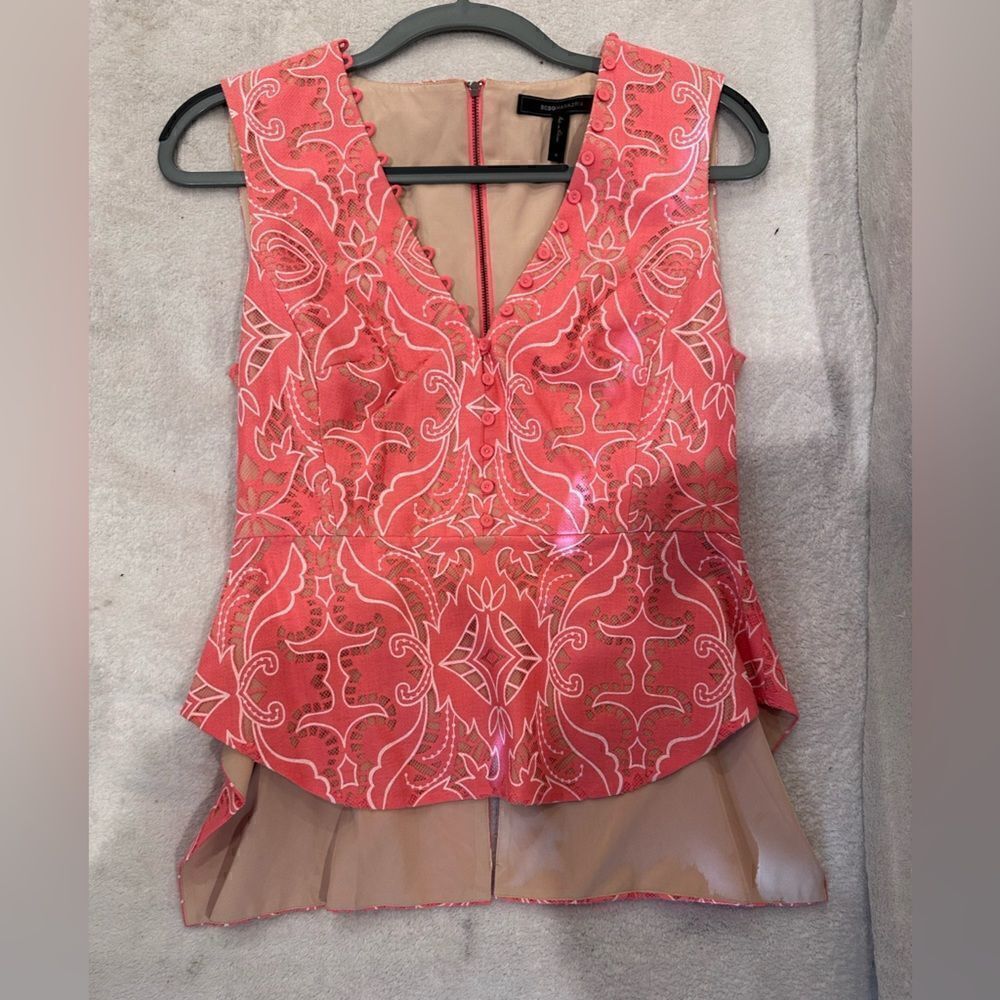 BCBG MAXAZRIA TOP WOMENS SIZE S PINK AND TAN